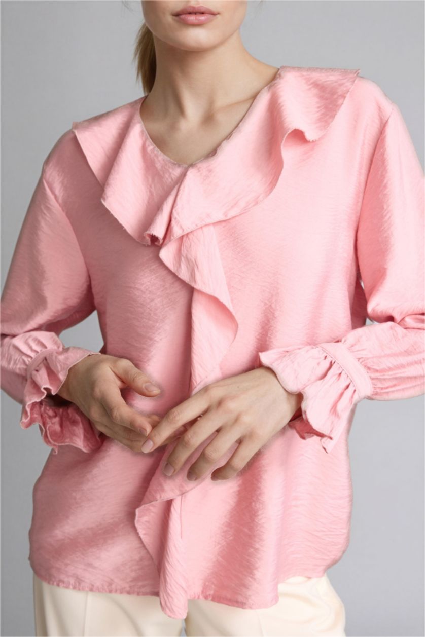 Kadın Gülkurusu Regular Fıt Uzun Kollu Bluz