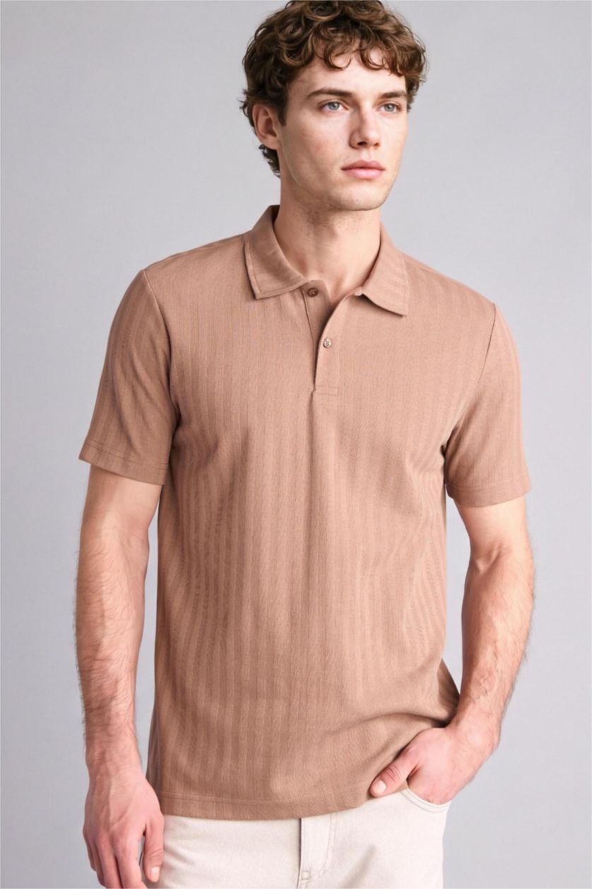 رجالي فيزوني تيشيرت بولو نص كم قصة عادية