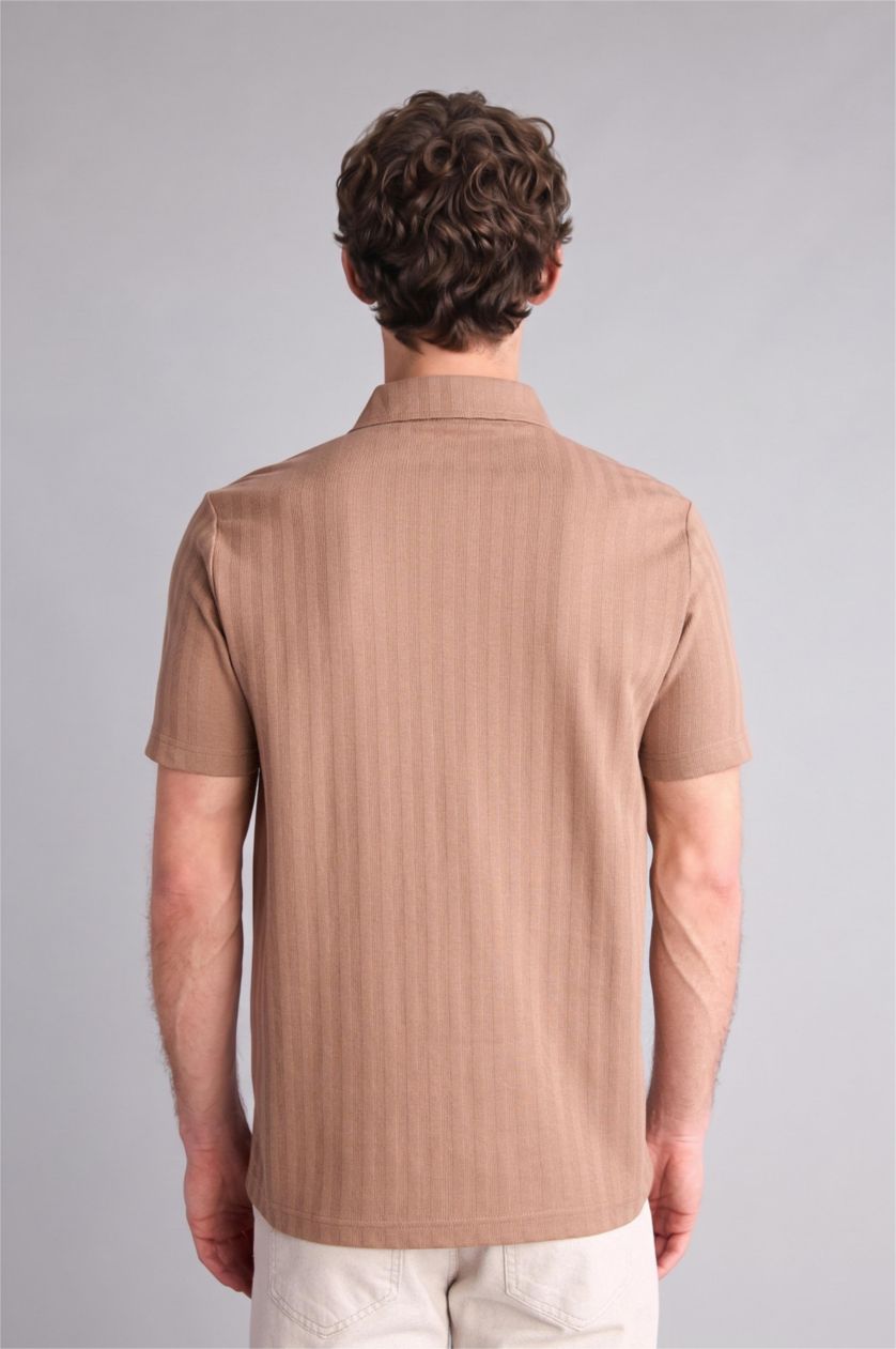 رجالي فيزوني تيشيرت بولو نص كم قصة عادية