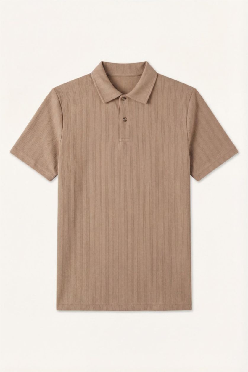 Erkek Vizon Pamuklu Regular Fit Kısa kollu Polo Tişört