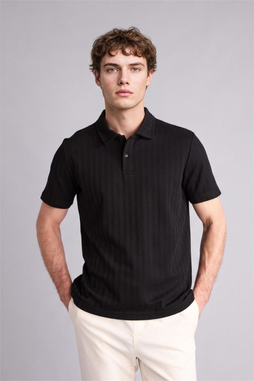 Erkek Siyah Regular Fit Kısa kollu Polo Tişört