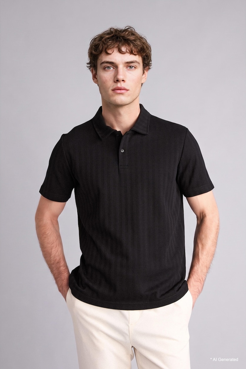 Men Black Regular Fit Short Sleeve Polo T-Shirt