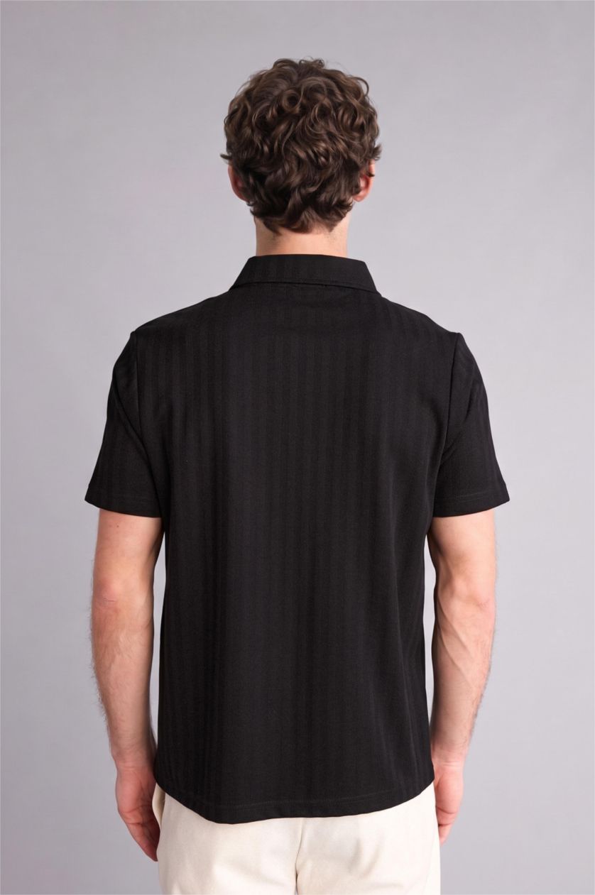 Erkek Siyah Pamuklu Regular Fit Kısa kollu Polo Tişört