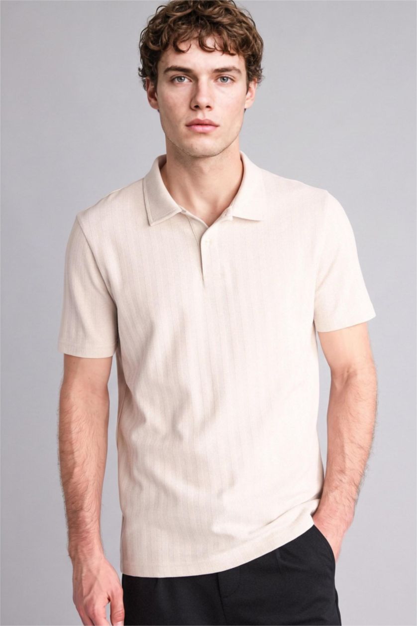 Erkek Açık Gri Pamuklu Regular Fit Kısa kollu Polo Tişört