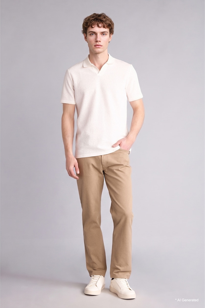 Erkek Ekru Pamuklu Regular Fıt Basic Polo Tişört