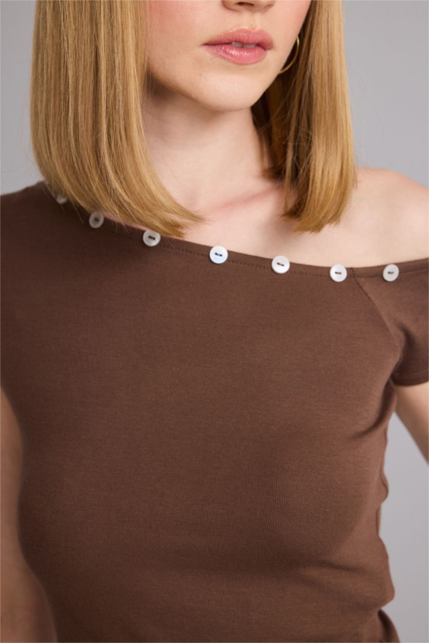 نساء بني Slim Fit Ribana Short Sleeve T-Shirt