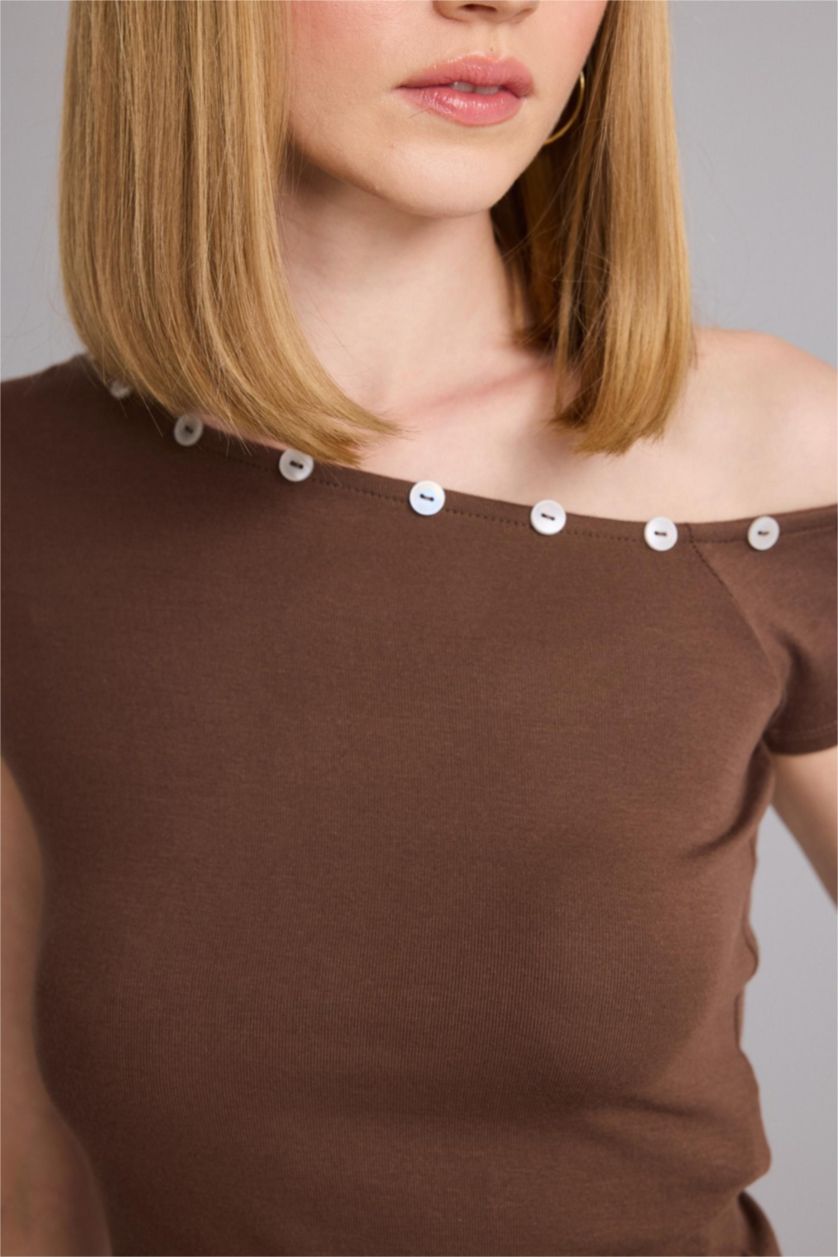 نساء بني Slim Fit Ribana Short Sleeve T-Shirt