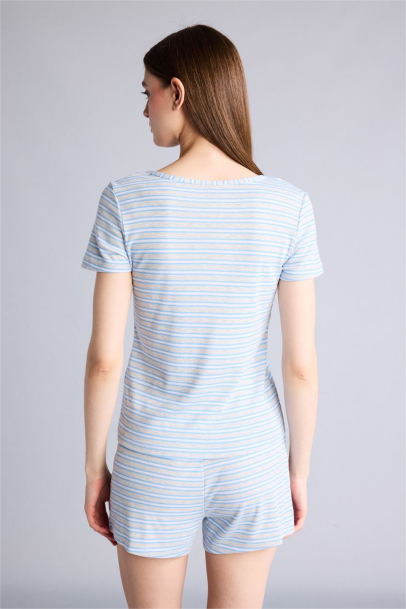Kadın Gri Melanj Regular Fıt 2'li Ribana Pijama Takımı