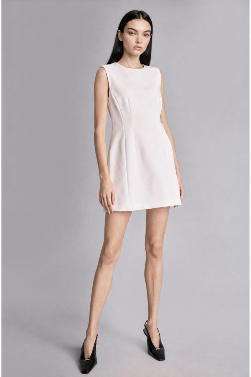 WOMAN Ecru Sleeveless Crew Neck Ecru Mini Dress