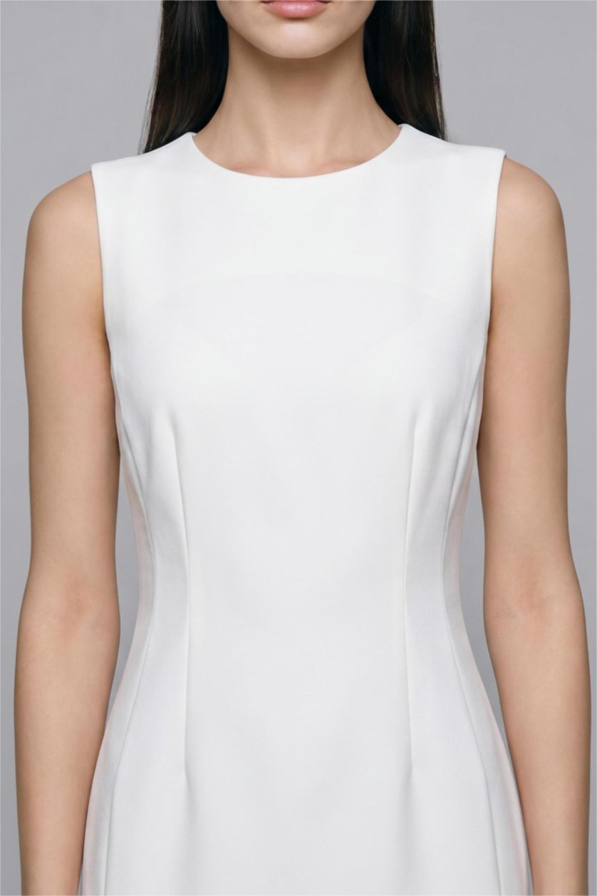 WOMAN Ecru Sleeveless Crew Neck Ecru Mini Dress
