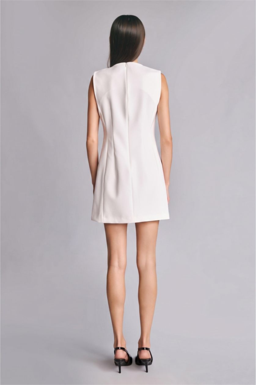 WOMAN Ecru Sleeveless Crew Neck Ecru Mini Dress