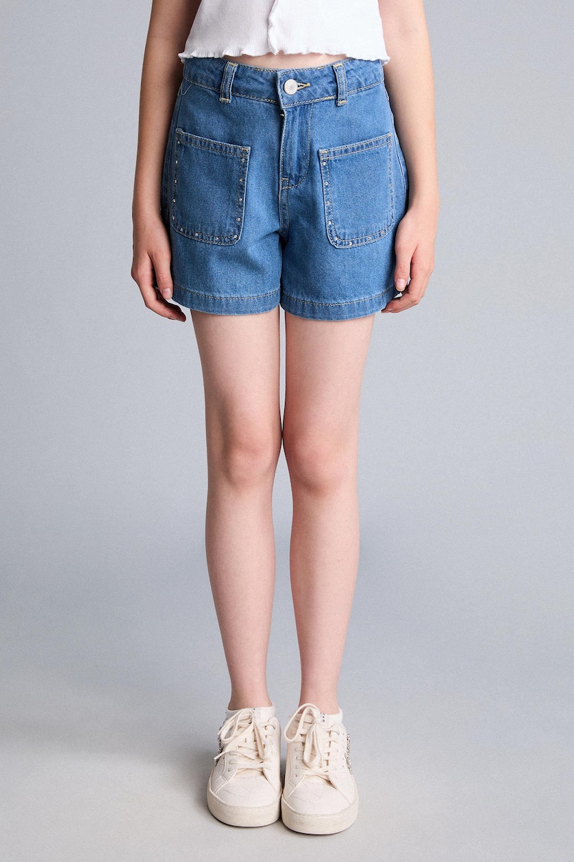 Young Girls - Teen Girls Blue Girl Straight Fit Normal Waist Shorts