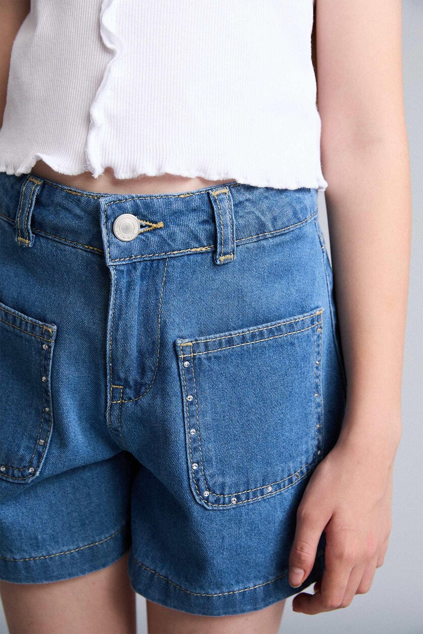 Young Girls - Teen Girls Blue Girl Straight Fit Normal Waist Shorts