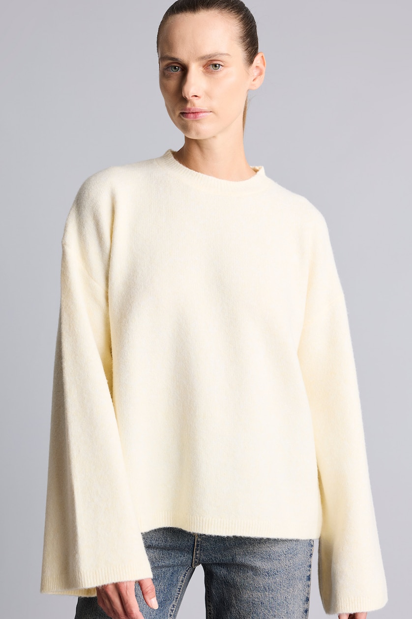 Kadın Sarı Regular Fit Bisiklet Yaka Triko Tunik