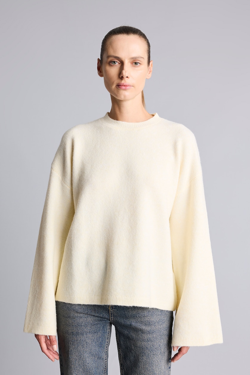 Kadın Sarı Regular Fit Bisiklet Yaka Triko Tunik