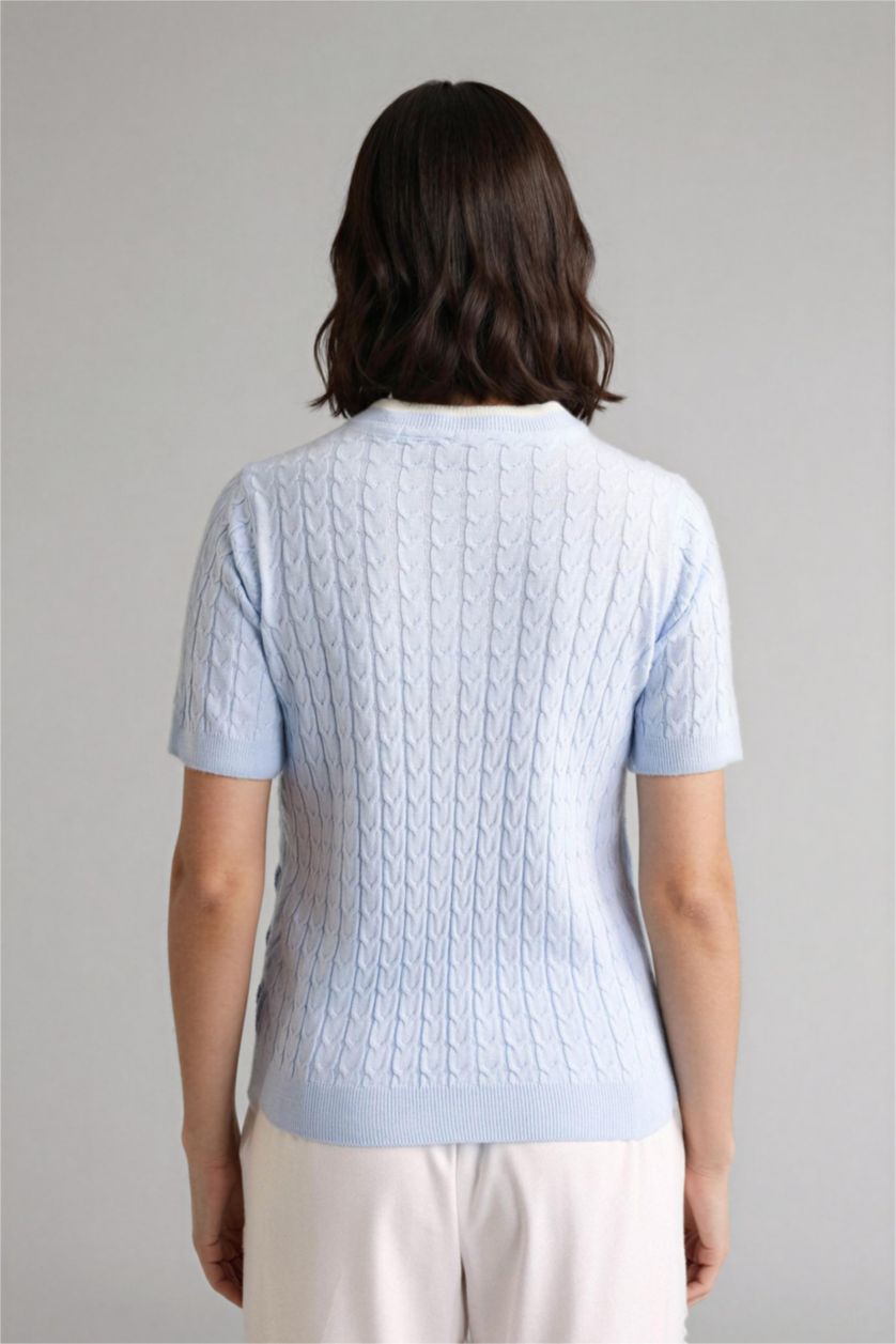 Kadın Açık Mavi Regular Fıt Bisiklet Yaka Kazak