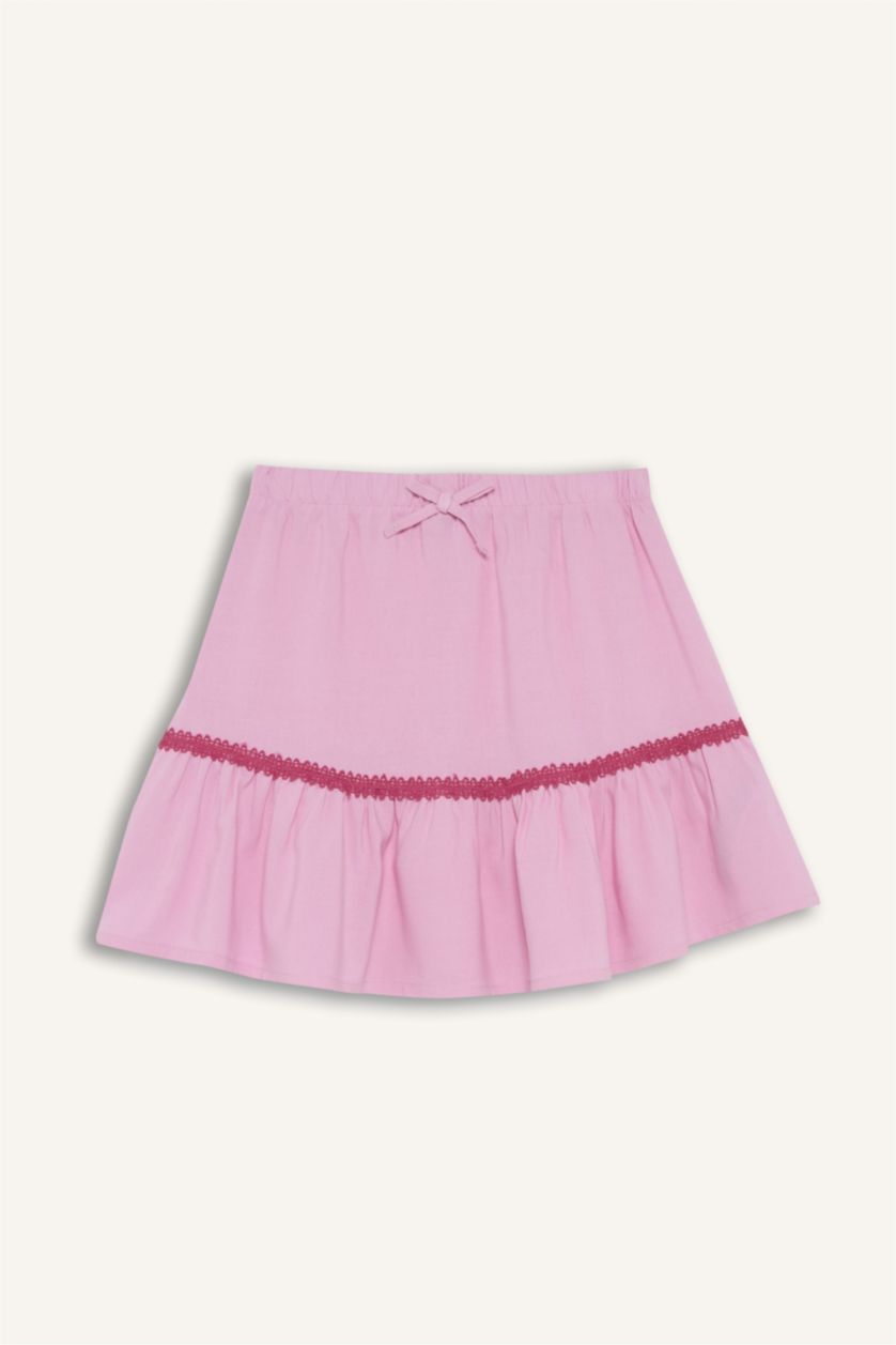 Kız Çocuk - Genç Kız Açık Pembe Keten Görünümlü Etek Kız Çocuk