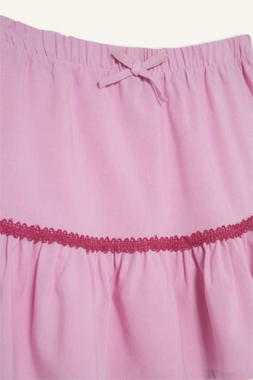 Kız Çocuk - Genç Kız Açık Pembe Keten Görünümlü Etek Kız Çocuk