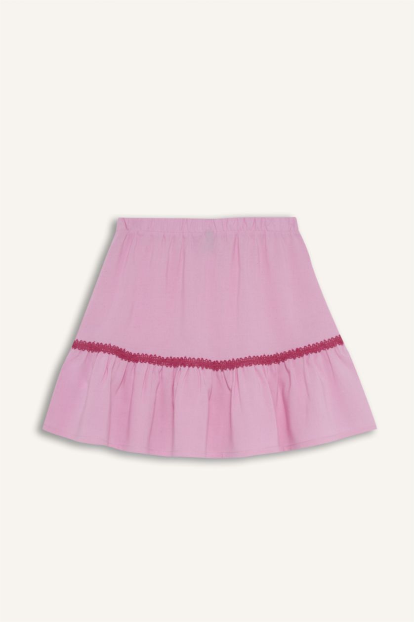 Kız Çocuk - Genç Kız Açık Pembe Keten Görünümlü Etek Kız Çocuk