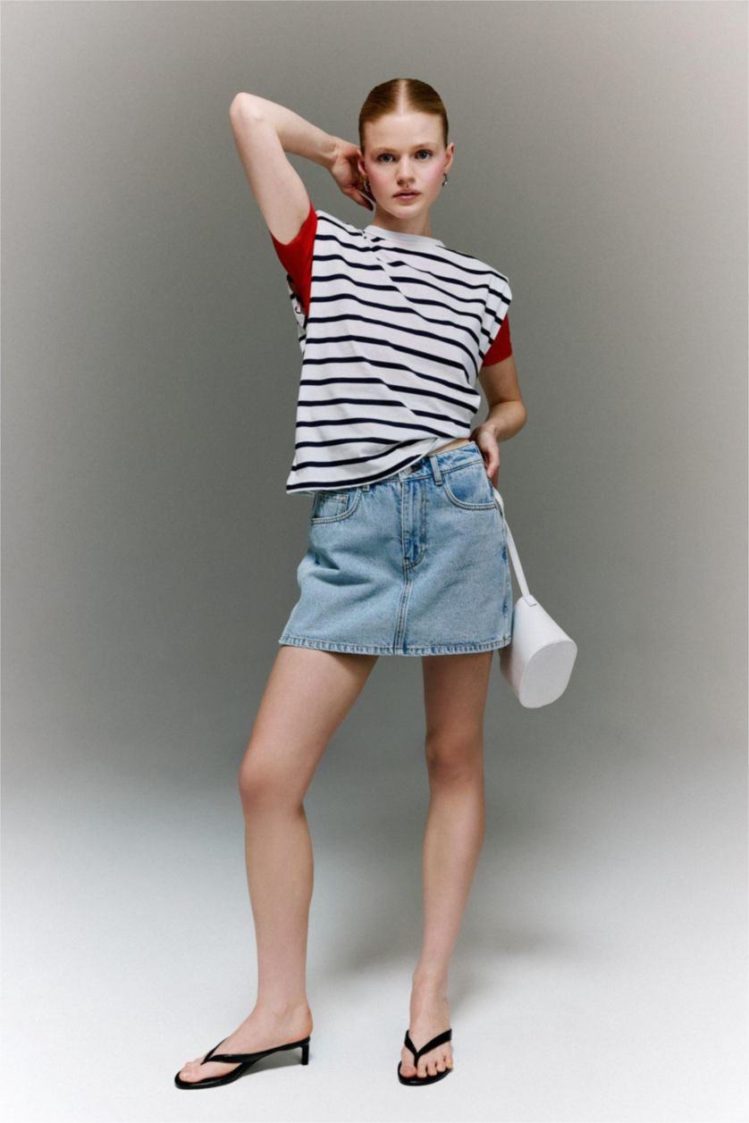 نساء كحلي تيشيرت نص ردن قصة مريحة وياخة مستديرة