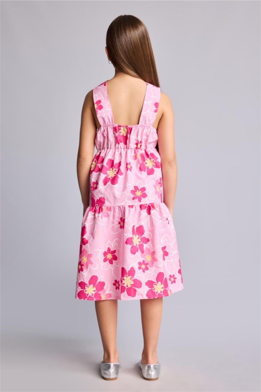 FILLES Rose Robe en coton à bretelles imprimée fleurs pour fille