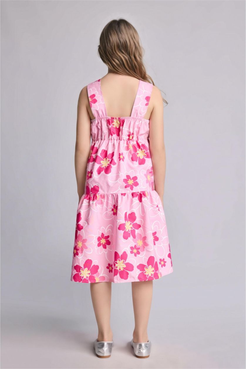 FILLES Rose Robe en coton à bretelles imprimée fleurs pour fille