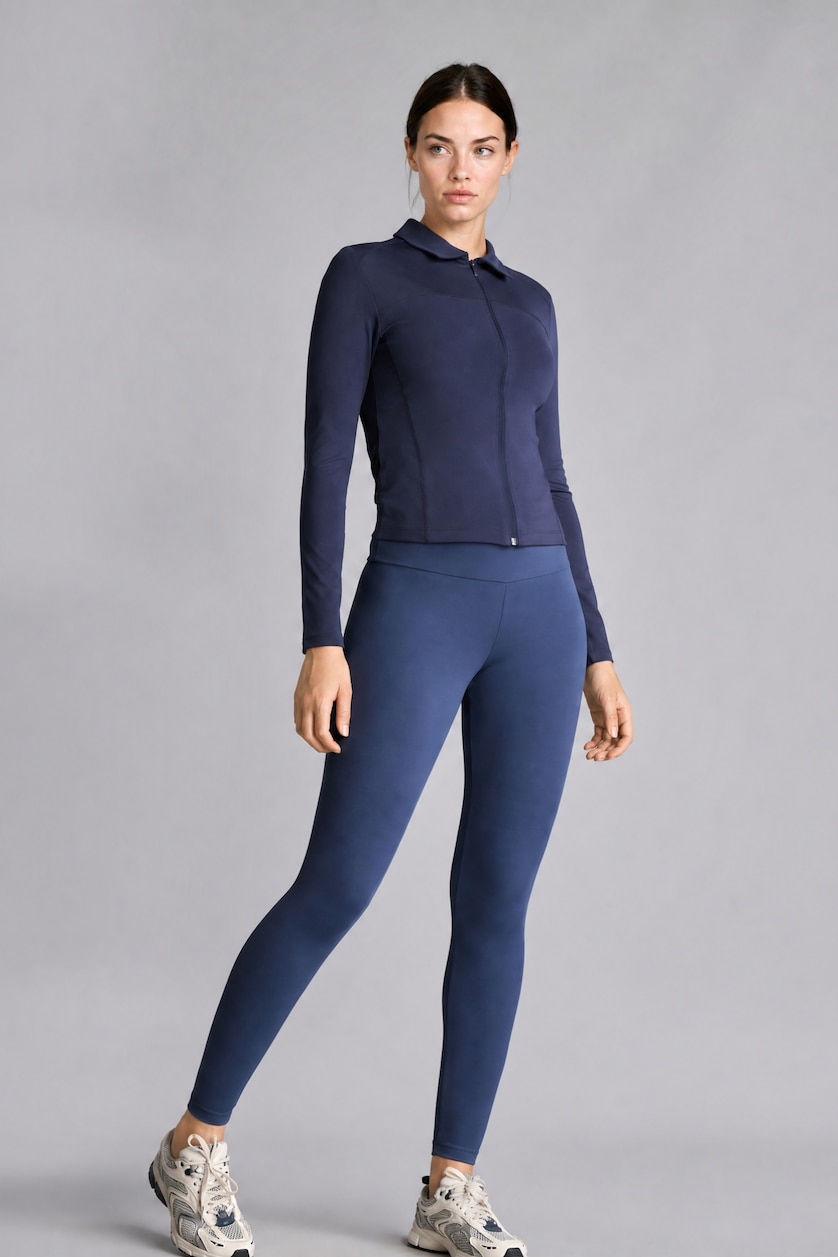 Kadın İndigo Fermuarlı Slim Fit Hırka