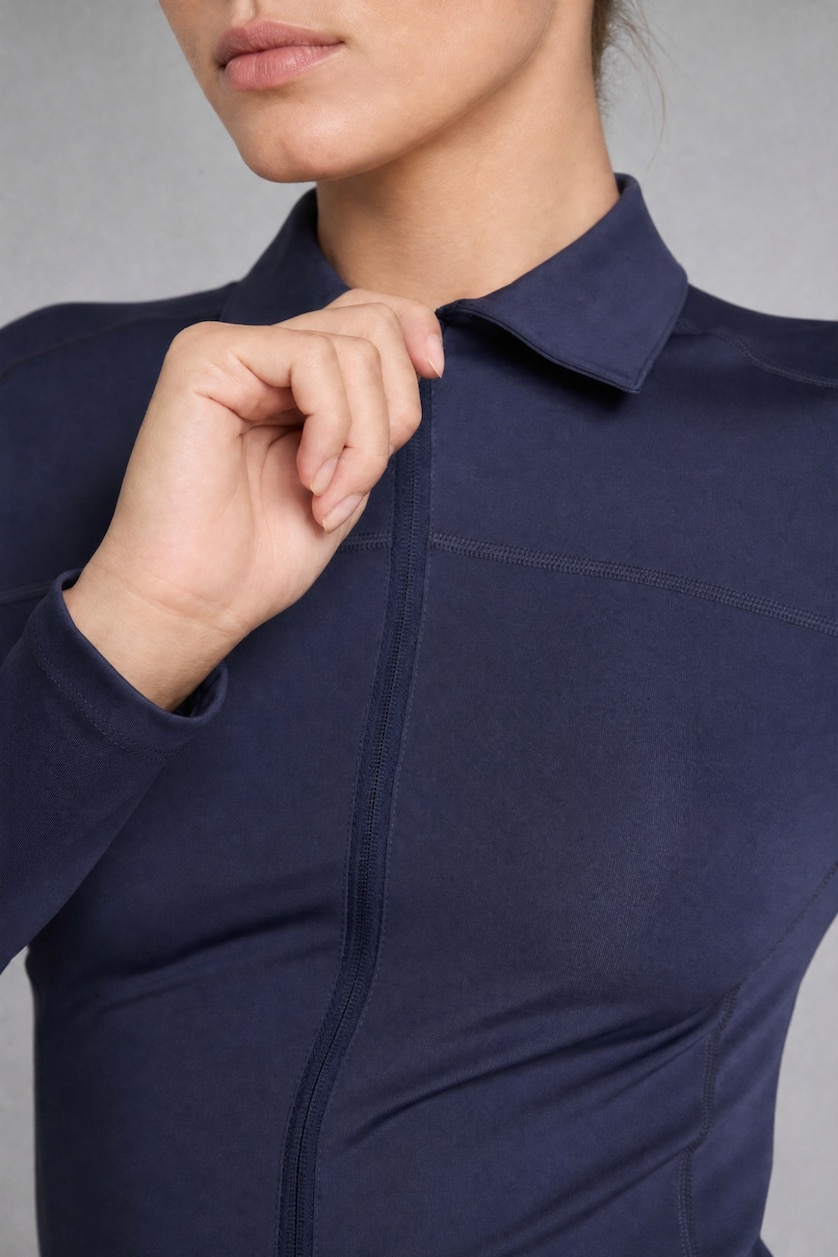 Kadın İndigo Fermuarlı Slim Fit Hırka