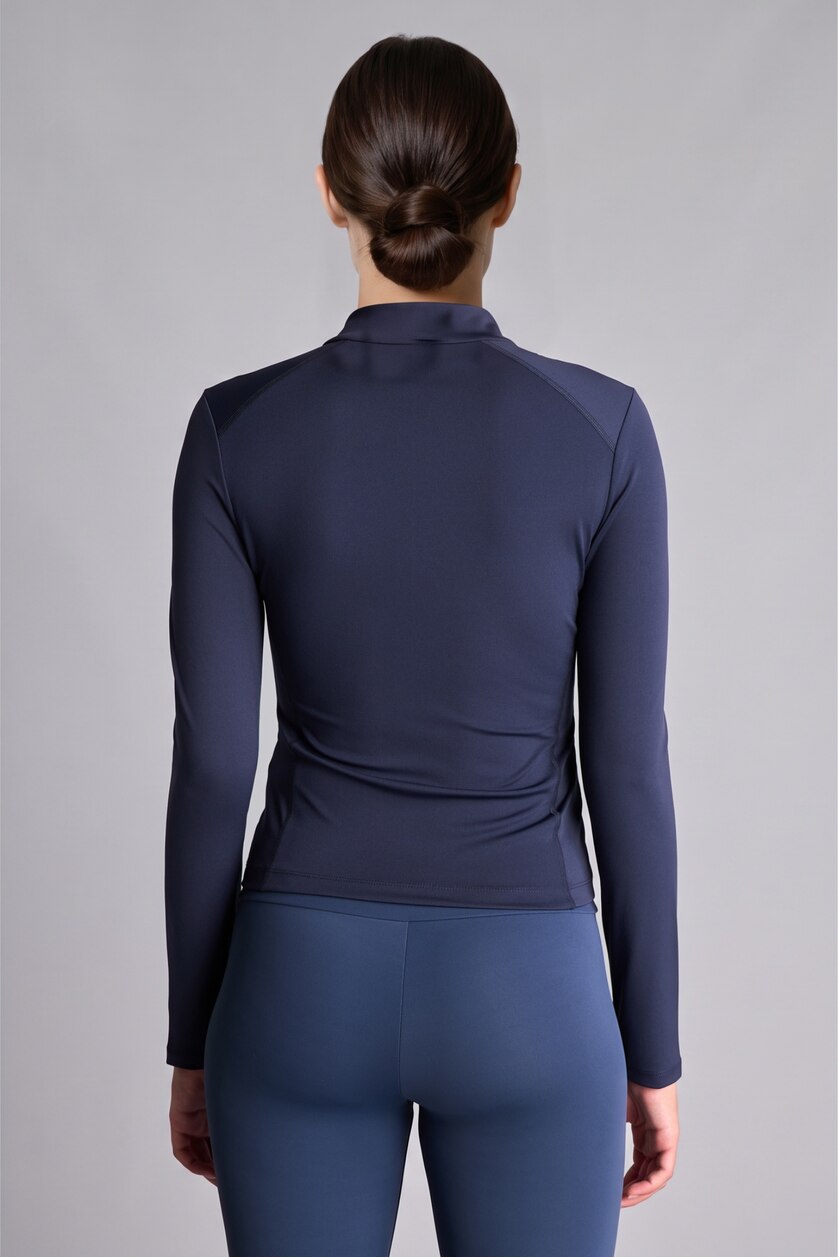 Kadın İndigo Fermuarlı Slim Fit Hırka