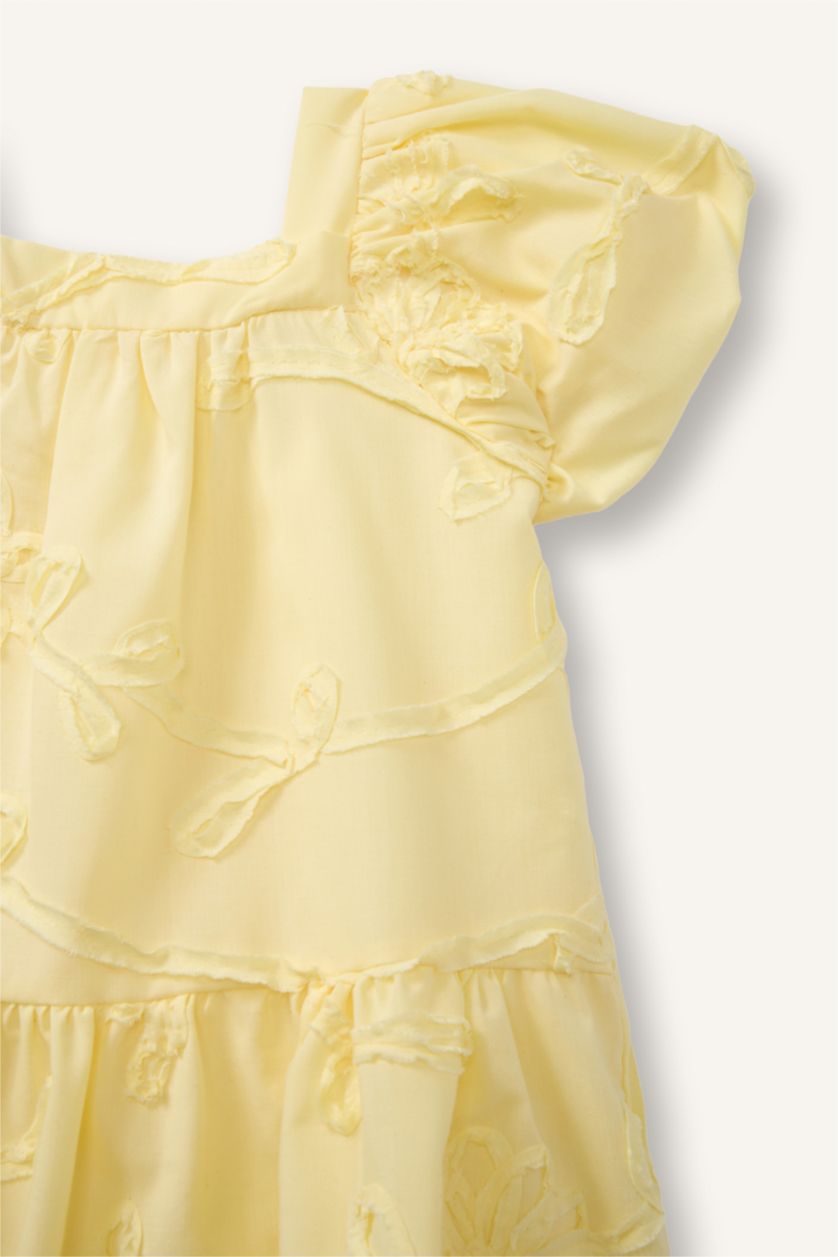 Baby Girl Light Yellow Floral Short Sleeve Woven Dress