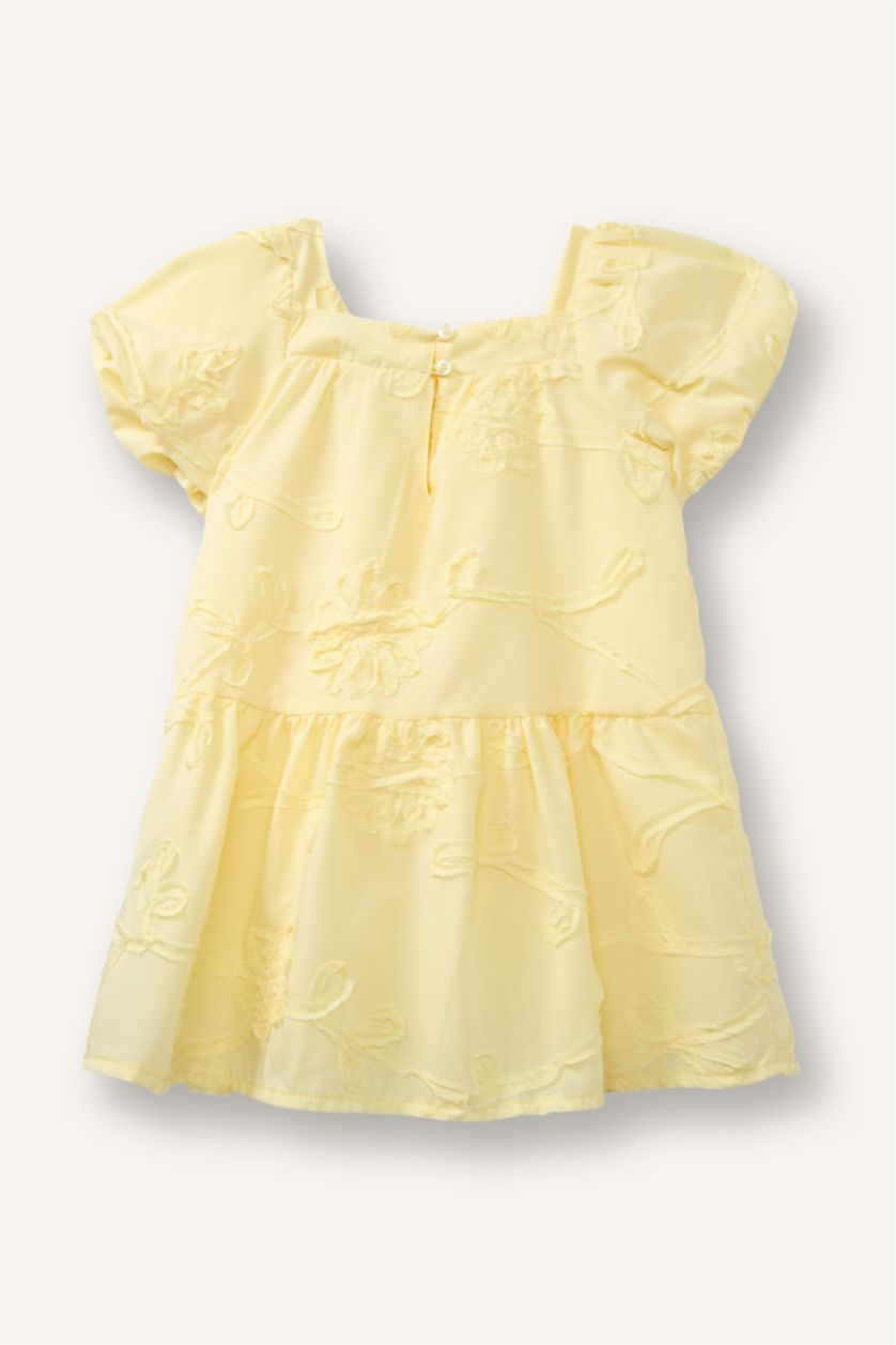 Baby Girl Light Yellow Floral Short Sleeve Woven Dress
