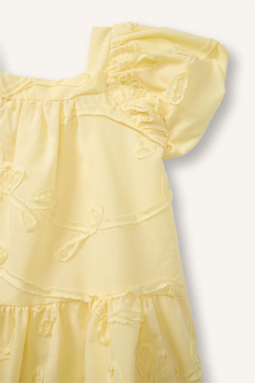 طفلة صغيرة أصفر فاتح Baby Girl Floral Short Sleeve Lace Dress