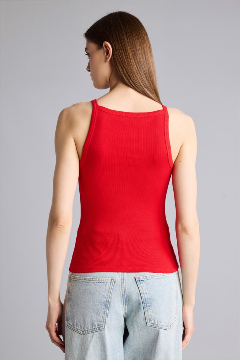 Kadın Kırmızı Slım Fıt Basıc Kayık Yaka Fitilli Kaşkorse Atlet