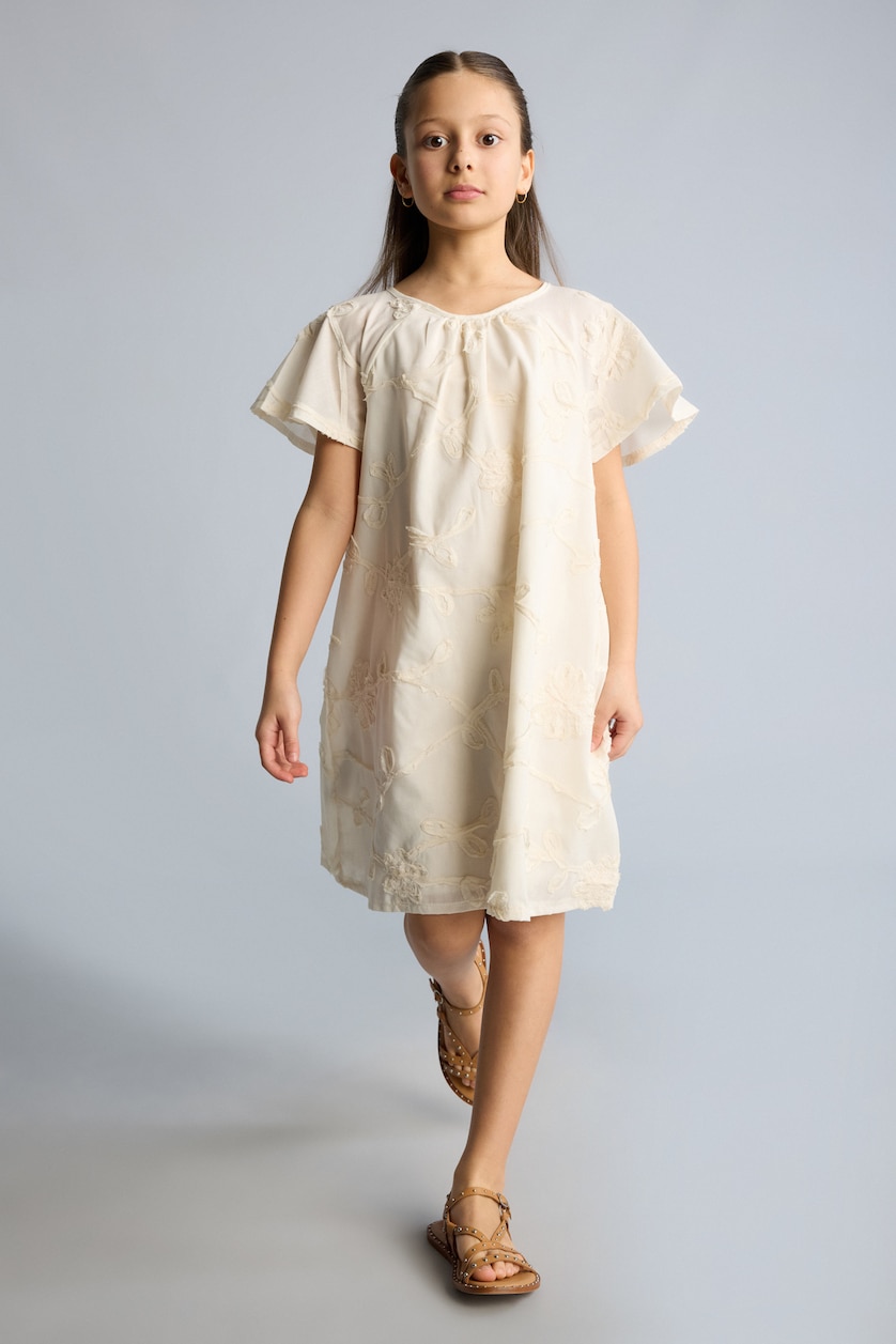 Girls & Teens Ecru Girl Short Sleeve Woven Dress