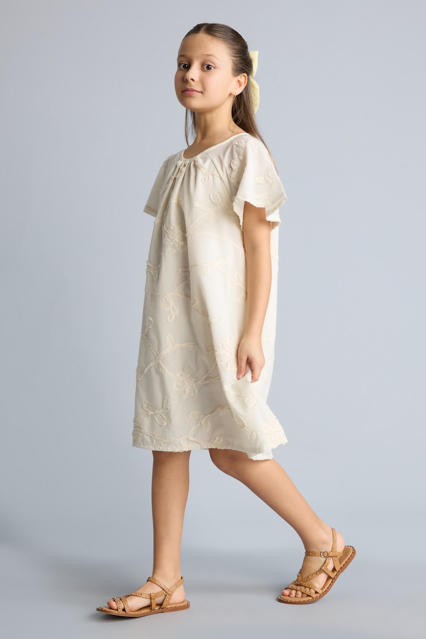Girls & Teens Ecru Girl Short Sleeve Woven Dress