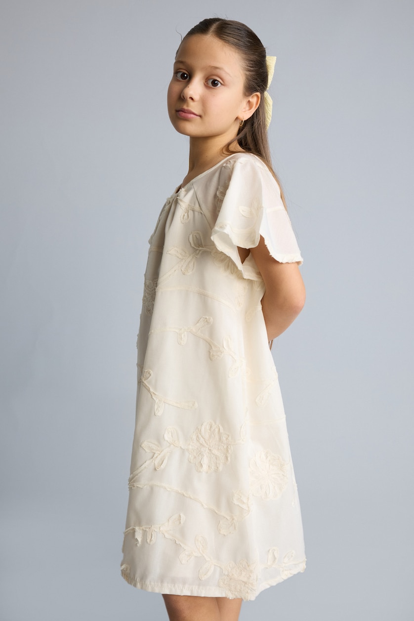 Girls & Teens Ecru Girl Short Sleeve Woven Dress