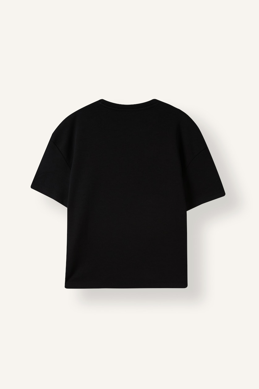 GIRLS & TEENS Black Girl Basic Crew Neck Short Sleeve Dropped Shoulder T-Shirt