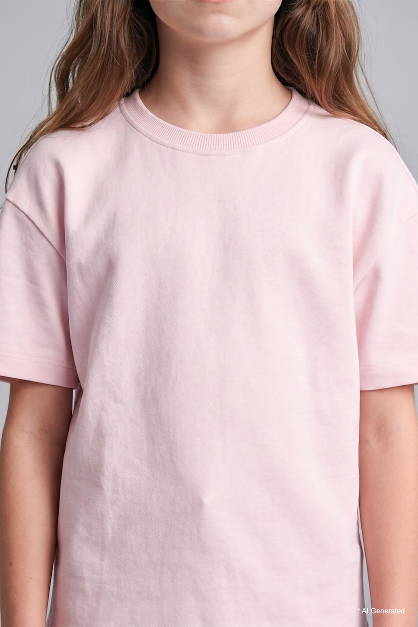 GIRLS & TEENS Light Pink Girl Relaxed Fit Basic Crew Neck Short Sleeve Dropped Shoulder T-Shirt