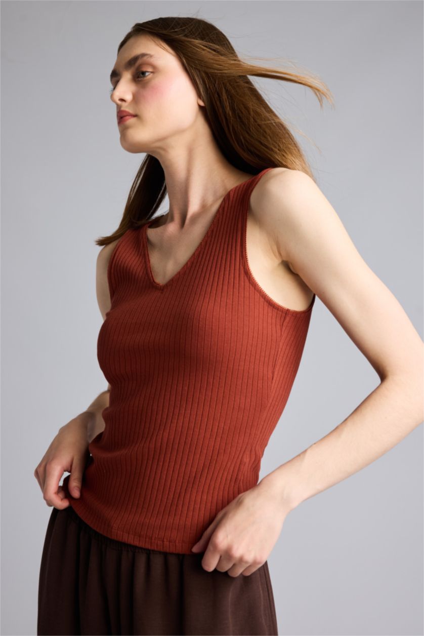 Kadın Bordo Slim Fit Kaşkorse Atlet