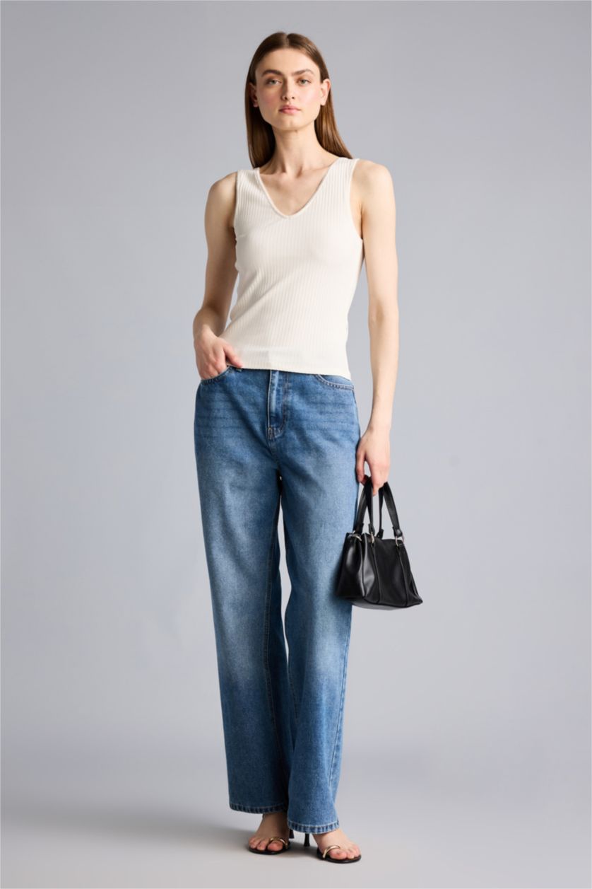 Kadın Ekru Slim Fit Kaşkorse Atlet