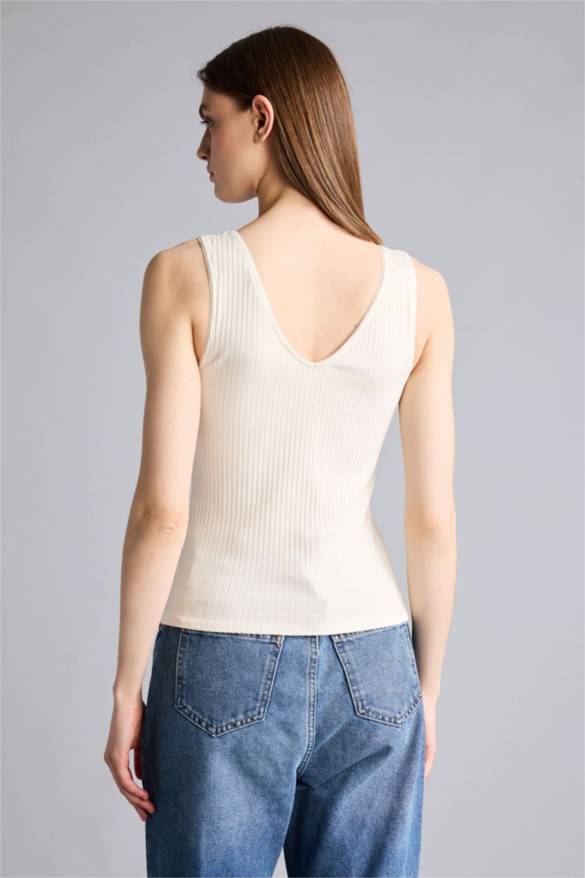 Kadın Ekru Slim Fit Kaşkorse Atlet