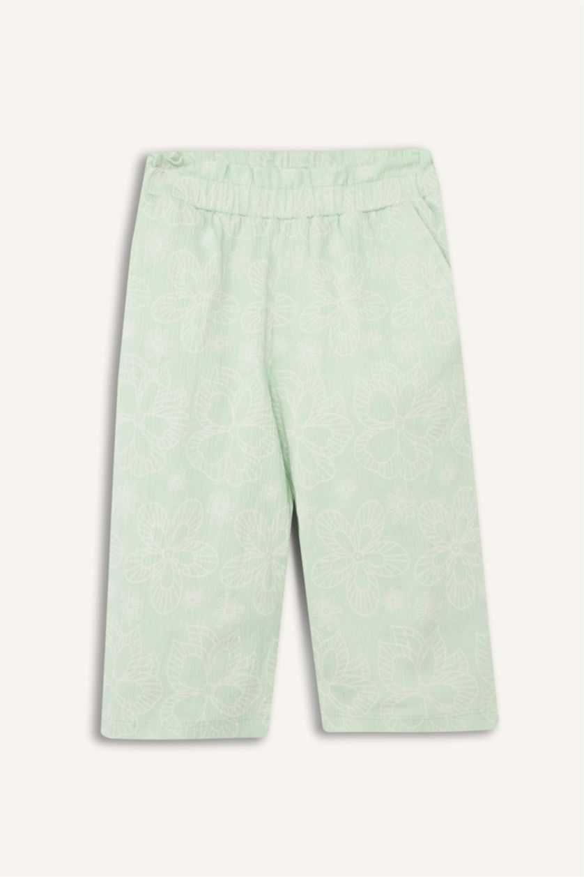 Kız Bebek Mint Krinkıl Çiçek desenli Pantolon Kız Bebek