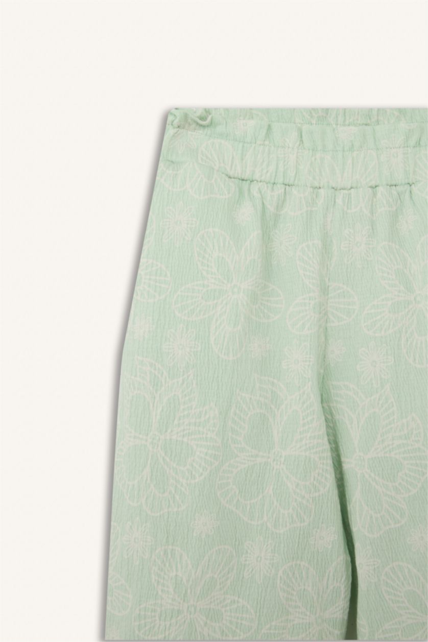 Kız Bebek Mint Krinkıl Çiçek desenli Pantolon Kız Bebek
