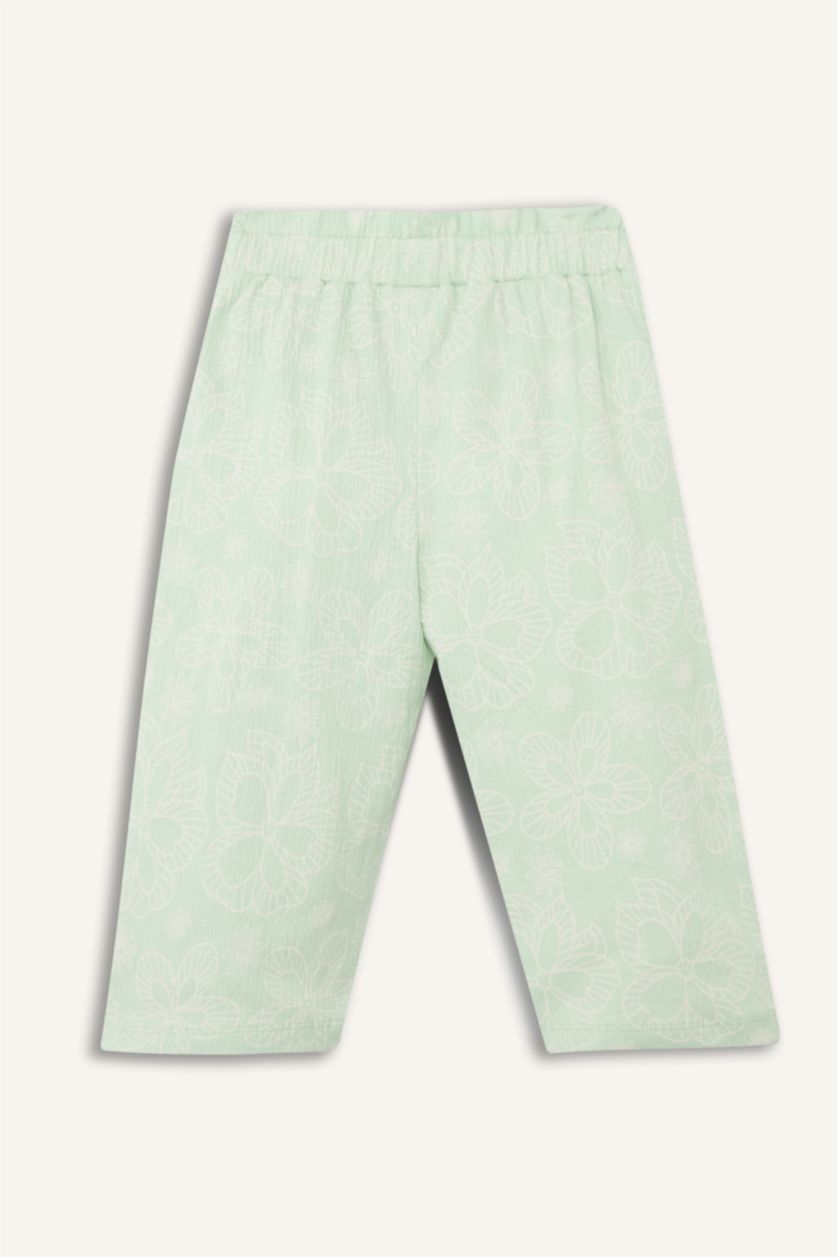 Kız Bebek Mint Krinkıl Çiçek desenli Pantolon Kız Bebek