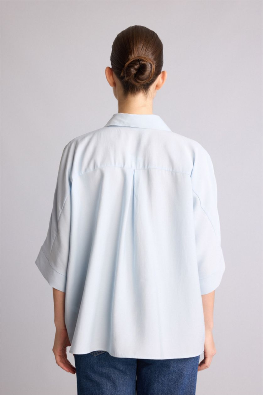 Kadın Açık Mavi Relaxed Fit Modal Gömlek