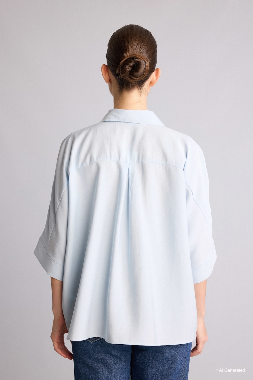 WOMAN Light Blue Relax Fit modal Short Sleeve Shirt