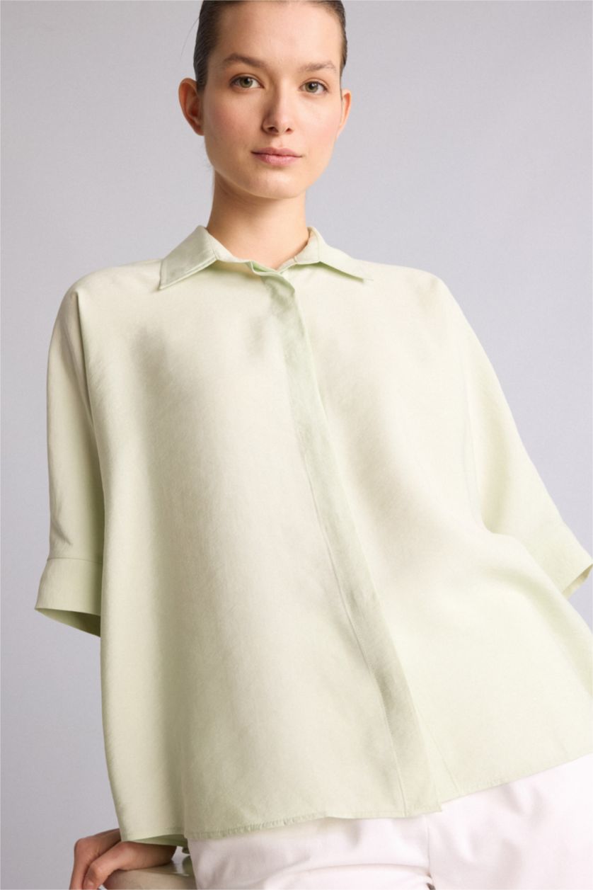 Kadın Açık Yeşil Relaxed Fit Modal Gömlek