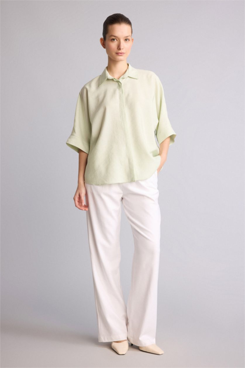 Kadın Açık Yeşil Relaxed Fit Modal Gömlek