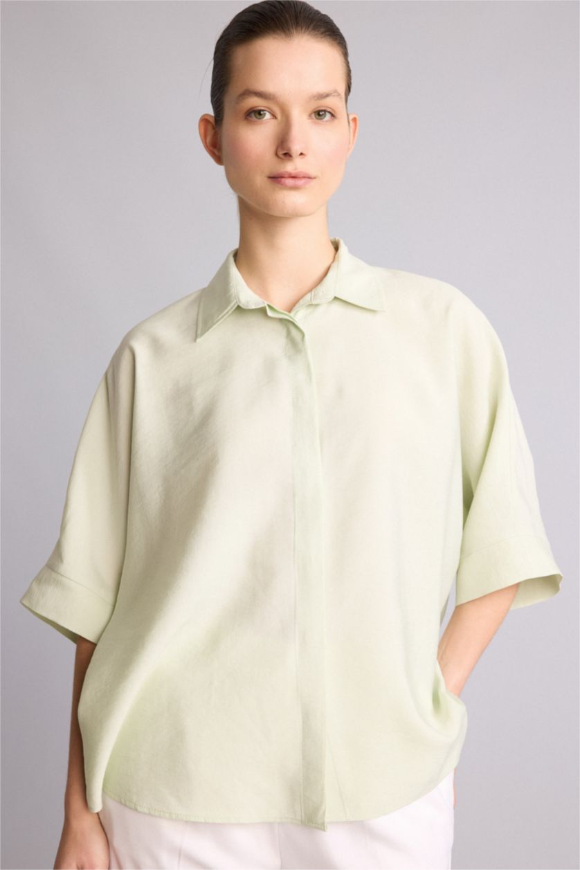 Kadın Açık Yeşil Relaxed Fit Modal Gömlek