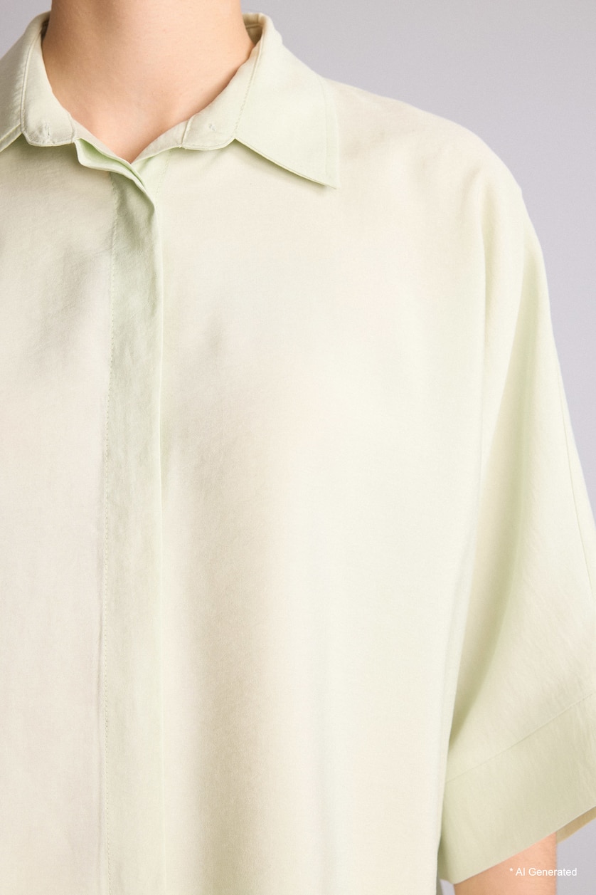 WOMAN Light Green Relax Fit modal Short Sleeve Shirt